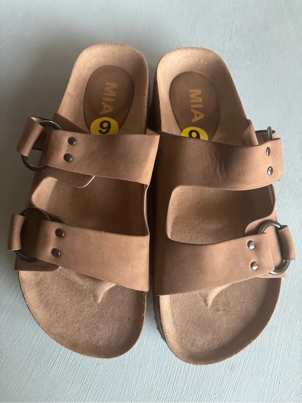 MIA Taupe Platform Double Buckle Sandals Size